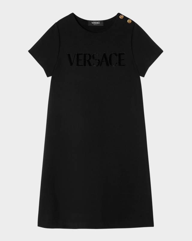 Girl's Logo Embroidered Jersey Dress, Size 6-14